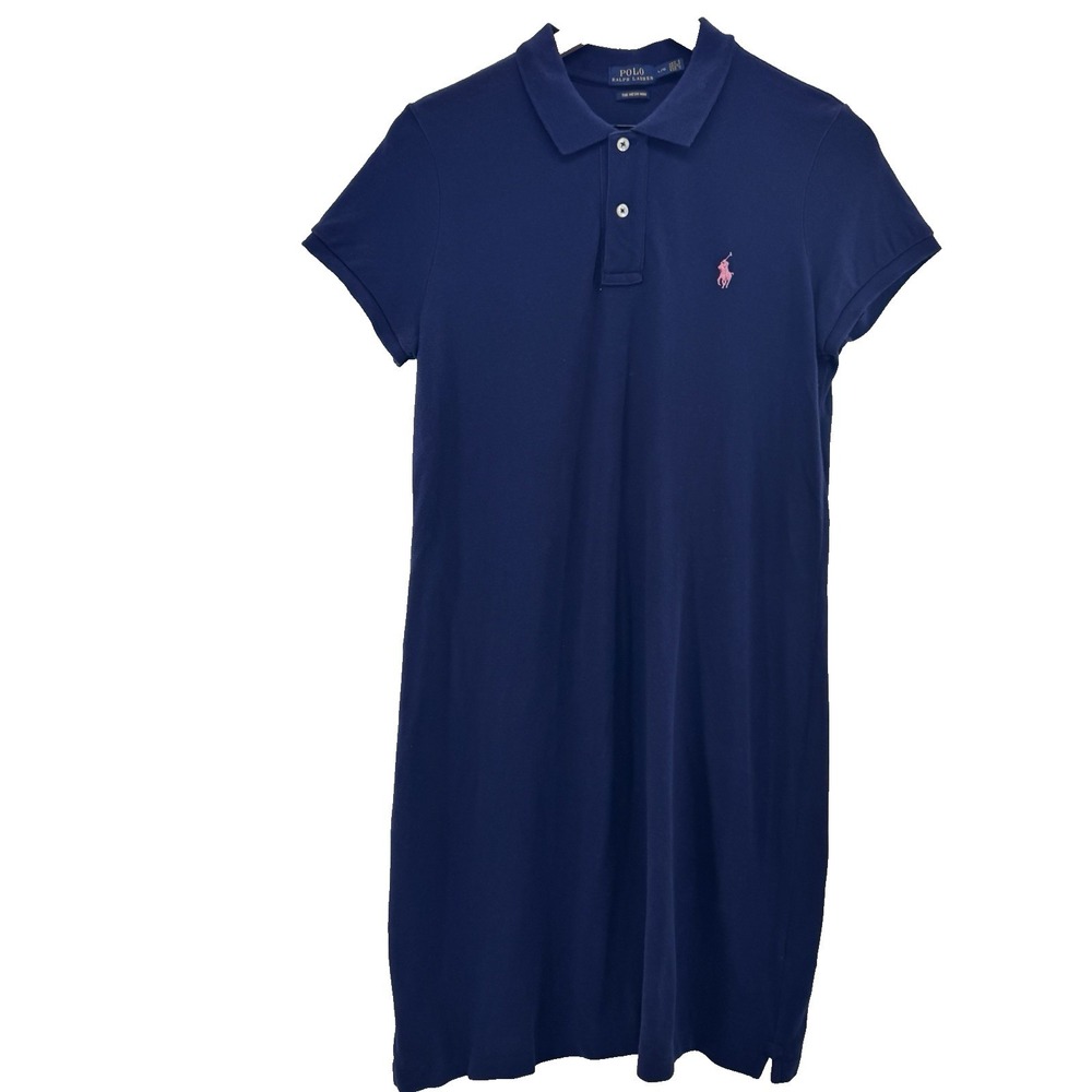 Polo Ralph Lauren Shirt Dress Women Sz L Navy Mesh Mini Pony Old Money Preppy